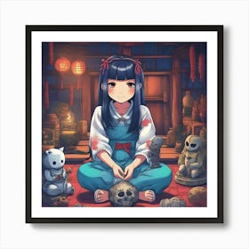 Anime Girl Sitting On The Floor Art Print