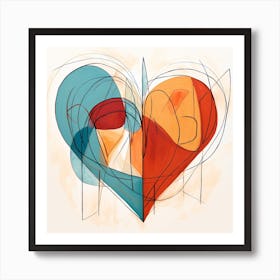 Heart Doodle Sketch Blue & Orange 8 Art Print