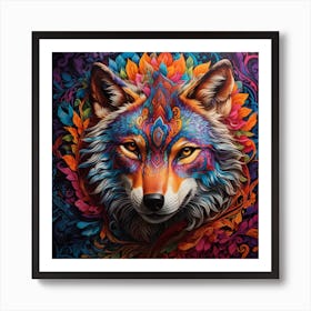 Dreamshaper V7 A Psychedelic Representation Of A Wolfs Face Wi 0 Art Print