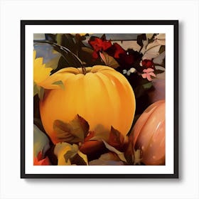 Pumpkin Gourd And Autumn Leaves Art Print