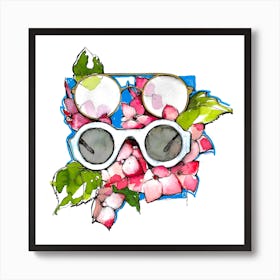 Sunglasses And Pink Flowers Art Print