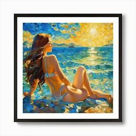 Sunset Girl In Bikini fun Art Print