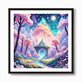 A Fantasy Forest With Twinkling Stars In Pastel Tone Square Composition 288 Art Print