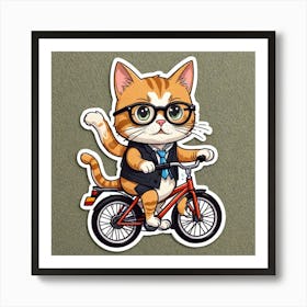 Sticker Of Cartoon Cat Drive A Bike Wearing A Eye Glass And Saying The Text I Am The Boss Art Print