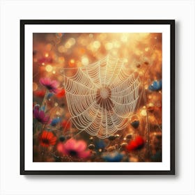 Spider Web In A Flower Field 1 Art Print