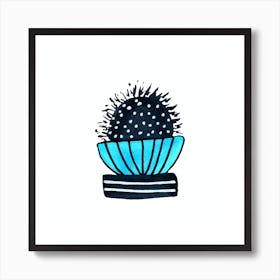 Cactus 2 Desert Plant Blue Black Art Print