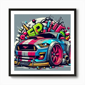 Mustang Vehicle Colorful Comic Graffiti Style Art Print