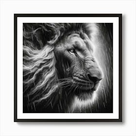 Lion In The Rain 1 Art Print