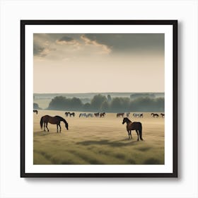 Horses Grazing In A Field 3 Art Print