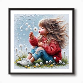 Cute Girl With Dandelions Art Print