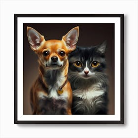 Chihuahua And Cat Art Print