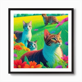 Cats In The Meadow2 Art Print