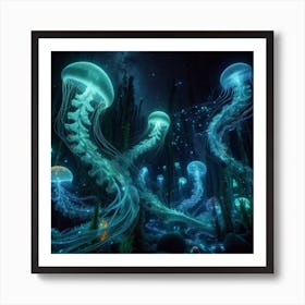 Whispers of the Deep: Bioluminescent Dreams in Watery Depths 2 Art Print