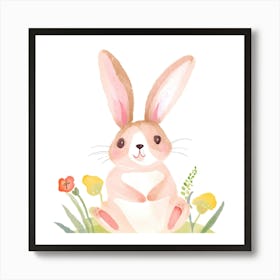 Cute Nursery Bunny Flowers Boho Art Print