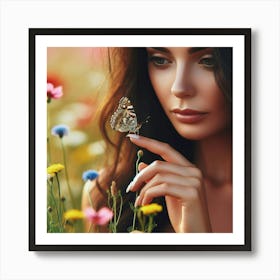 Beautiful Woman With A Butterfly Art Print