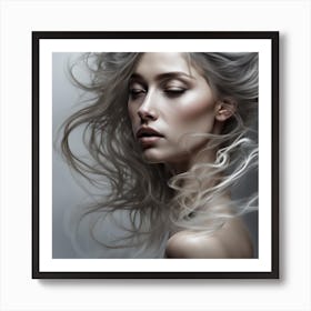 Portrait Of A Woman With Long Hair Art Print