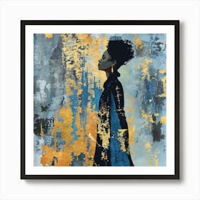 Woman In Blue And Gold 1 Art Print