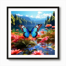 Butterfly In A Pond Art Print