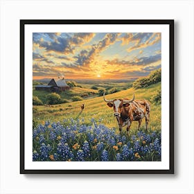 Sunset Cow Art Print