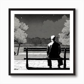 Man Sitting On A Bench 1 Art Print