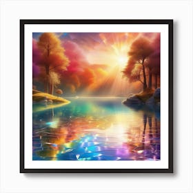 Beautiful Sunrise Over A Lake Art Print