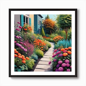 Garden Path With beautiful Flowers Art Print