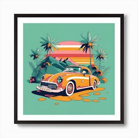 Vintage Car At Sunset Art Print