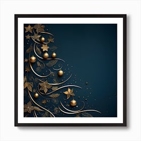 Christmas Tree On Blue Background 1 Art Print