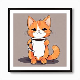 Cute Orange Kitten Loves Coffee Square Composition 2 Art Print