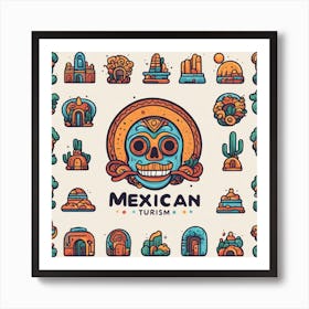 Mexican Tourism Icon Set Art Print