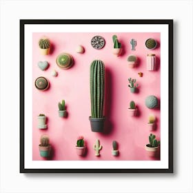 Cactus On Pink Background Art Print