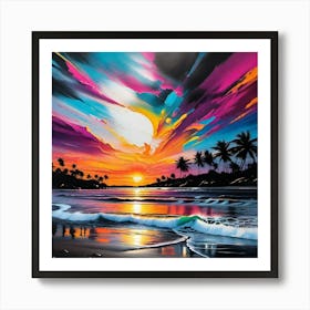 Sunset At The Beach 40 Art Print