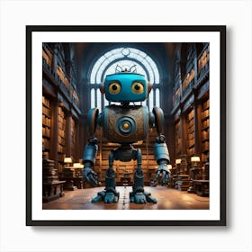 Robot In Library Art Print