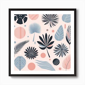 Scandinavian style, Palm leaves of different shapes on a pastel pink background 1 Art Print