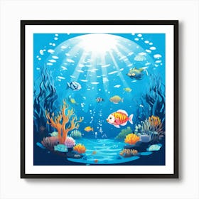 Underwater Serenity Calming Underwater Scenes With Schools Of Fish Coral Reefs And Sunrays Filter 929751809 (1) Art Print