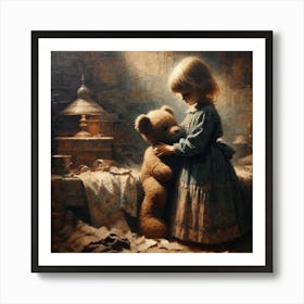 Little Girl With Teddy Bear Art Print Art Print