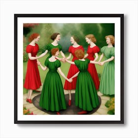 Group Of Women In Green Dresses Art Print