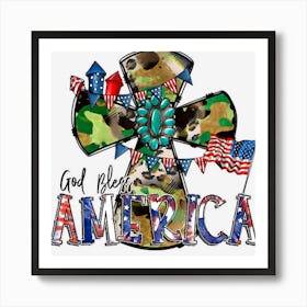 Hot Trend Christian Cross Usa Flag God Bless America Fun Art Print