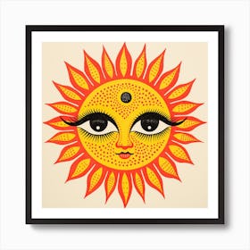 Risograph Style Vibrant Mystical Sun Print Art Print