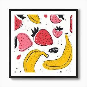 Seamless Pattern With Strawberries And Bananas 1 Art Print