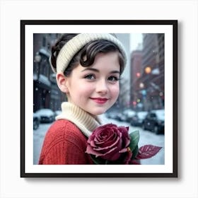 Little Girl With Roses Art Print