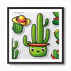 Mexico Cactus With Mexican Hat Sticker 2d Cute Fantasy Dreamy Vector Illustration 2d Flat Cen (8) Art Print