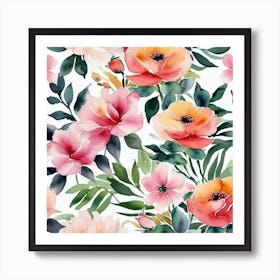 Watercolor Floral Pattern Art Print