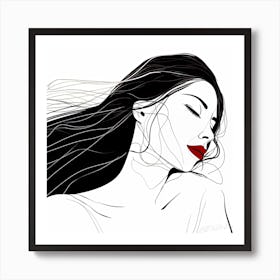 Red Lipstick Dreams - Black And White Portrait Art Print