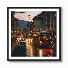 City Street At Dusk Art Print