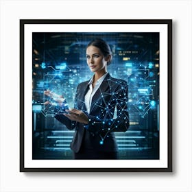 Cybernetic Advocate A Businesswoman Encapsulated In A Futuristic Suit Her Hand Garnished With Hol (3) Affiche