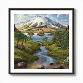 Mountains River Trees Fall Sunset Art Print