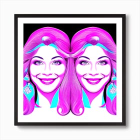 Two Beautiful Women With Pink Hair Art Print