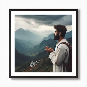 Man Praying In The Mountains Art Print