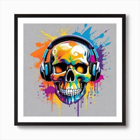 Skull With Headphones 3 Art Print